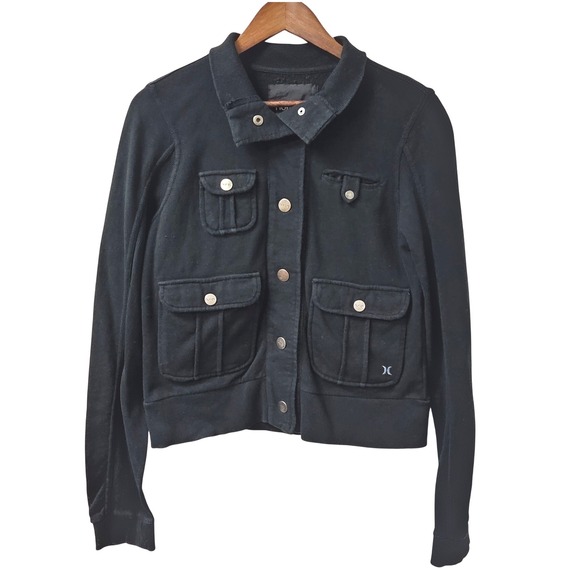 Hurley Jackets & Blazers - Hurley Womens Large Utility Sweatshirt Jacket Military Chic Y2K Charcoal